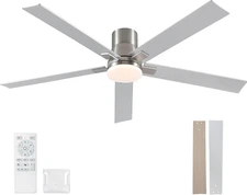 60 Inch Ceiling Fans with Lights and Remote,Flush Mount Silver Ceiling Fan with