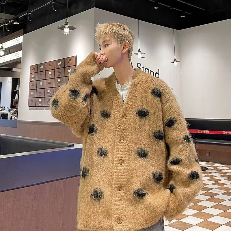 Retro Estilo Japonés Para Hombres Cuello en V Suelto Prendas de Punto Cárdigan Suéter Abrigo Primavera Foto 2 de 4