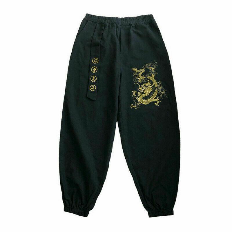 Men's Chinese Kung Fu Pants Dragon Tai Chi Harem Trousers Martial Arts ...