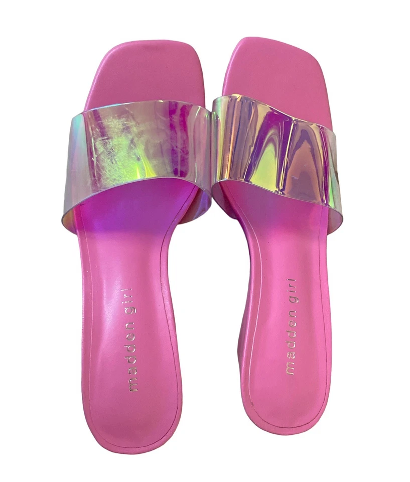 MADDEN GIRL Womens Size 7.5 Pink Iridescent Rayne Wedge Sandals Heels Shoes - Image 2 of 4