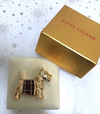 1992 ESTEE LAUDER SCOTTIE DOG GUILLOCHE ENAMEL COMPACT w/ KNOWING