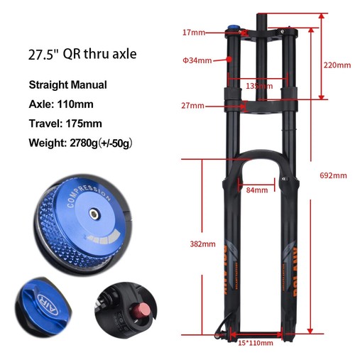 MTB XC DH Bicycle Boost Air Suspension Fork 110*15MM Thru Axle 175MM Travel - Picture 7 of 32