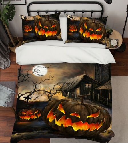 3D Pumpkin Lantern NAO9376 Bed Pillowcases Quilt Duvet Cover Set Queen King Fay - Afbeelding 1 van 6