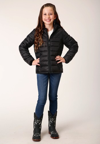 Roper Girls Crushable Polyfill Black 100% Nylon Softshell Jacket - Picture 2 of 4