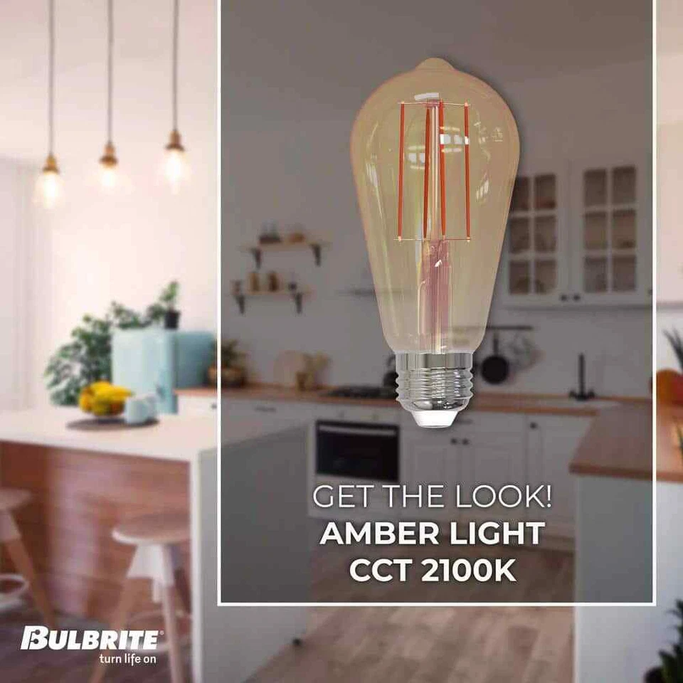 Bulbrite 60W Equivalent Amber LED ST18 Dimmable Filament Light Bulb (2-Pack) - Image 4 of 4