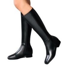 Women Biker Casual Office OL Round Toe Low Heel Mid Calf Knee High Boots 44/48 L