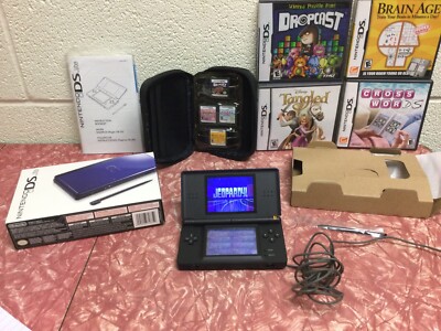 Nintendo DS Lite Cobalt Blue Black System Console  USG-001 With 5 Games Preowned