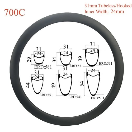 Ultralight 700C Carbon Road Bike Rims 31mm Width 54mm Depth Tubeless Disc Brake - Picture 2 of 2