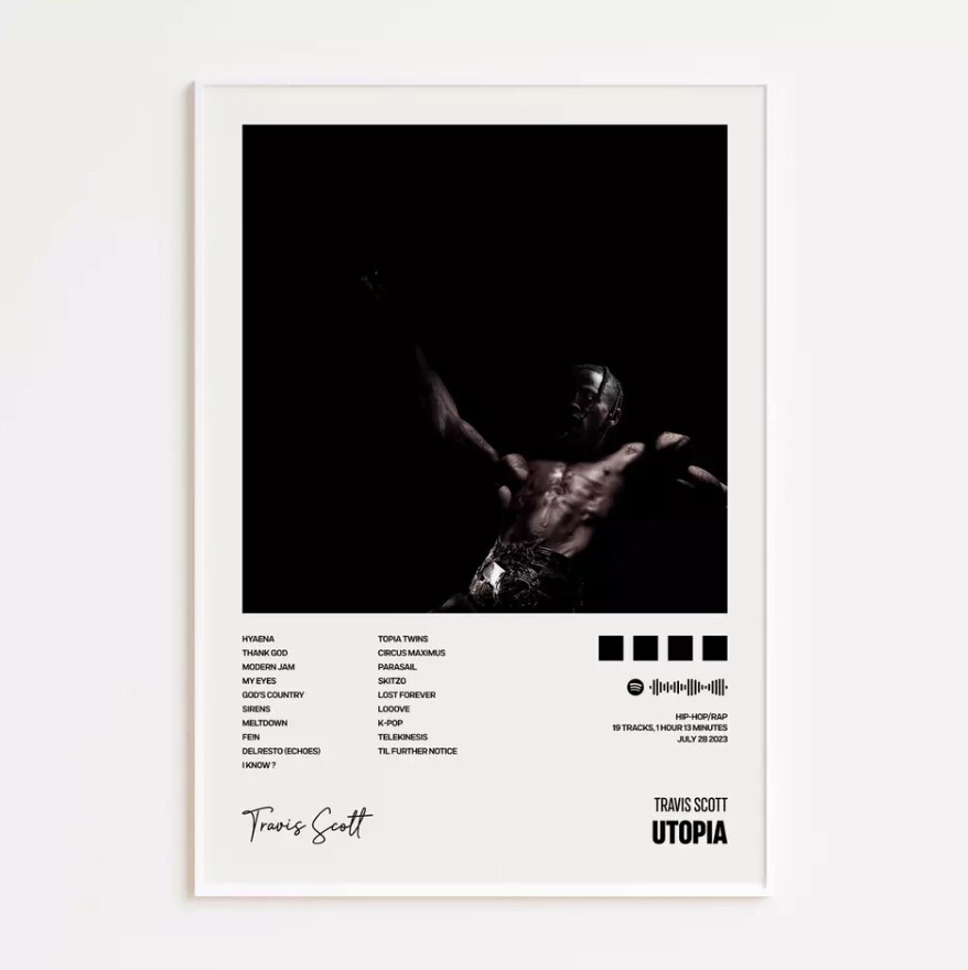 Travis Scott Utopia Album Art Poster Print with Tracklist Music Decor