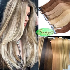 Seamless Tape-In Russian Remy Thick Human Hair Extensions Skin Weft Full Head40p