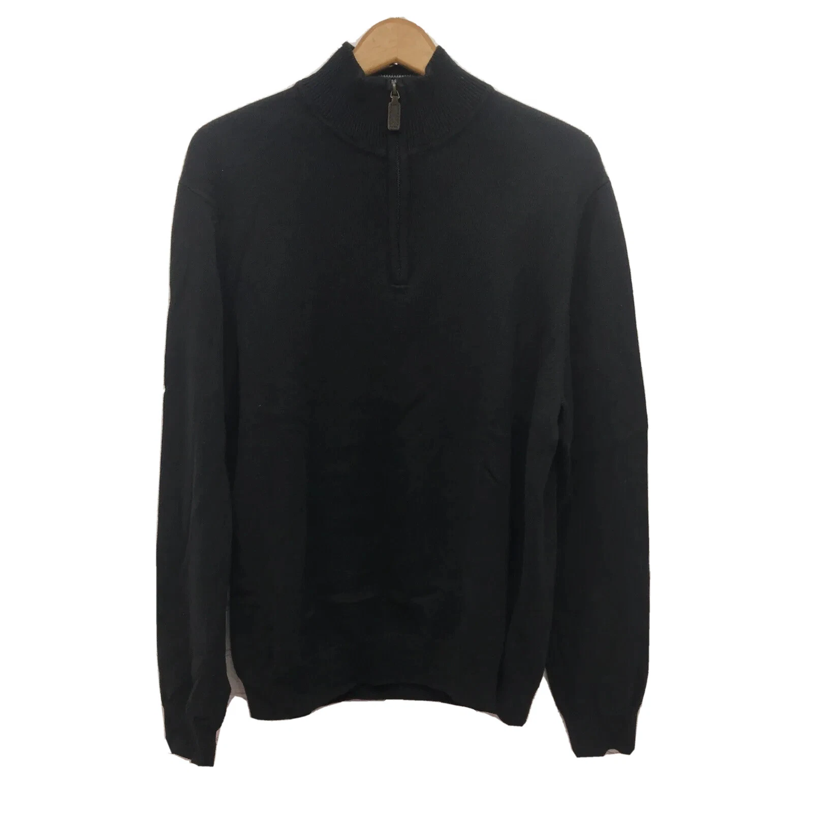Eddie Bauer Men's Medium 1/4 Zip Pullover Sweater Cotton Cashmere Blend Black