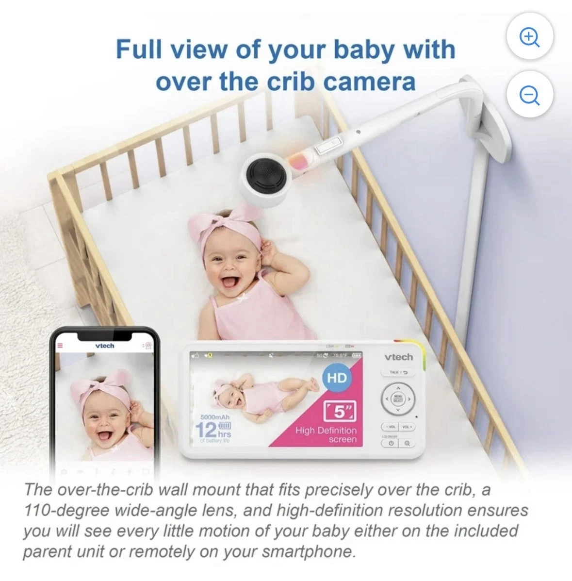 Vtech RM5887HD 5” Smart WiFi 1080p Over-the-Crib Video Monitor 1080P Full HD NEW