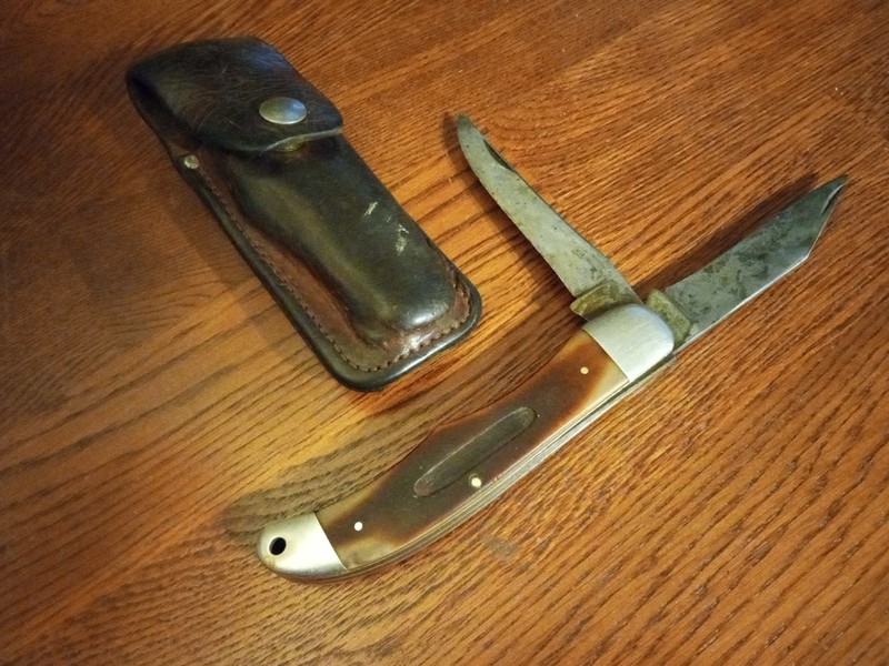 SCHARDER WALDEN P 25 SA 2 BLADE FOLDING KNIFE OLD TIMER WITH LEATHER SHEATH