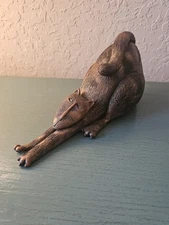 Vintage Marsha McCarthy Signed Stretching Cat Sculpture, 10" Resin-Excellent