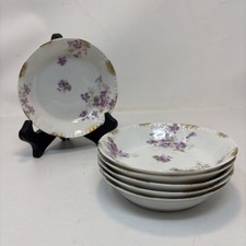 Antique GDA Limoges Berry Fruit Dessert Bowls Purple Flowers 5” diameter (6)