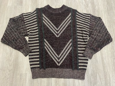 Vintage City Streets Sweater Mens XL Tan Red 80S Abstract Knit