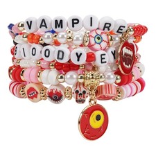 Halloween Bracelets Sets for Women, Gothic Layered Beaded Bracelets, Eyes BOO Sp