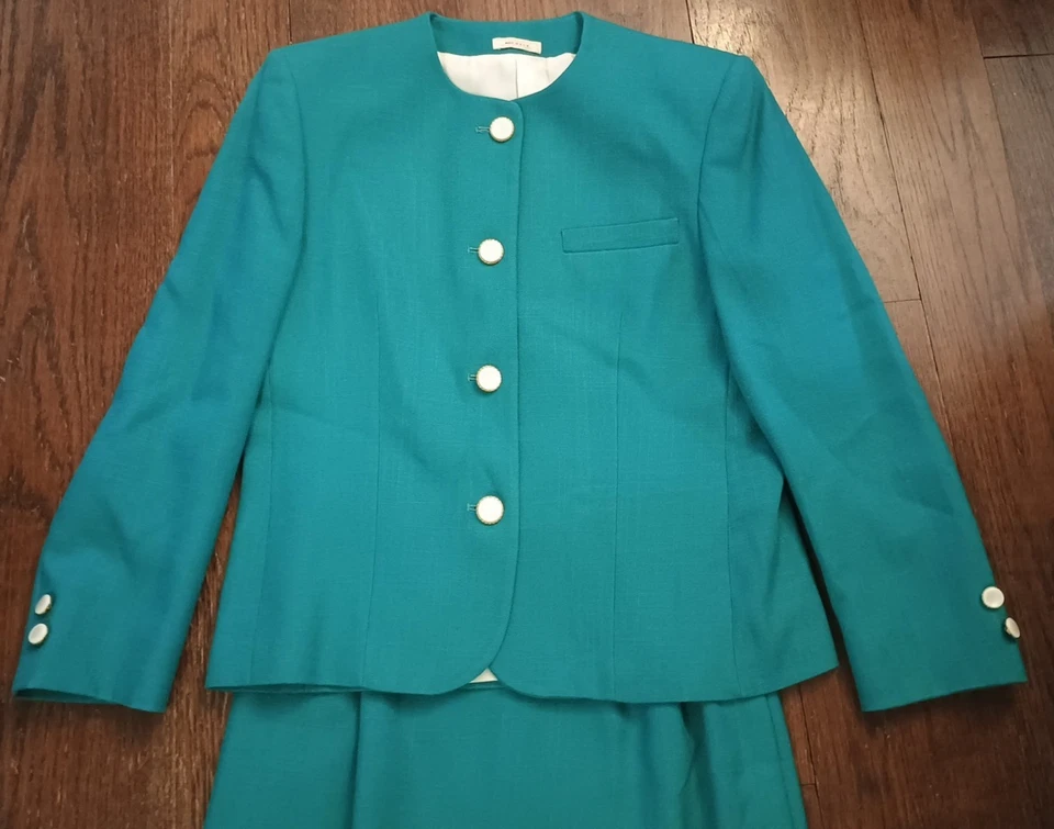 Blazer Traje Jos A Bank De Colección 25" W Falda Marfil Dorado Botones Talla 6 Hecho en EE. UU. Verde Foto 2 de 4