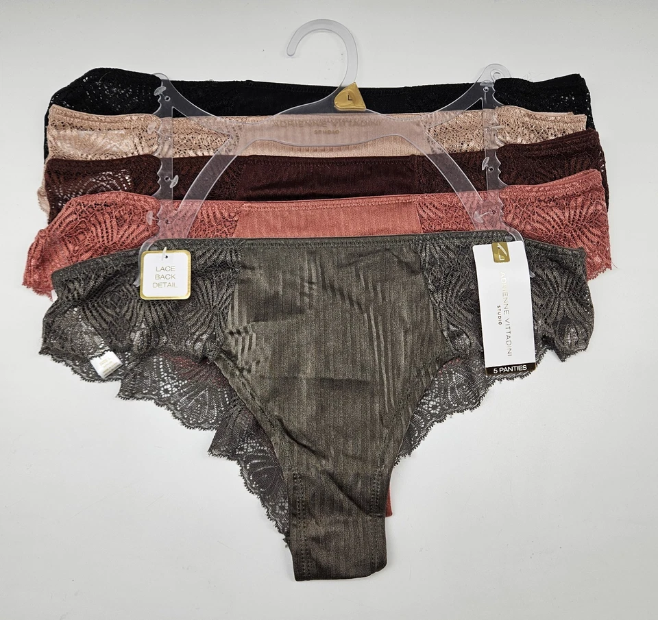 ADRIENNE VITTADINI 5 Pk Mujer Grande Satinado Encaje Bragas Negro Beige Granate Marrón Foto 2 de 4