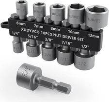 10Pcs Power Nut Driver Set for Impact Drill Metric And SAE Nut Drivers Bit Set