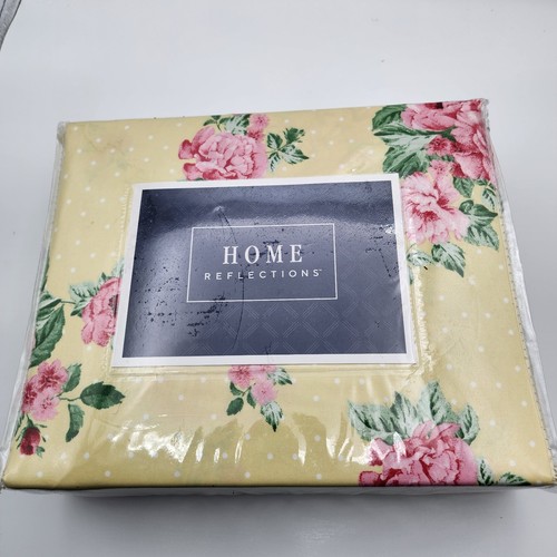 QVC FULL SIZE Home Reflections Yellow Pink Roses Polka Dot 4pc NEW Cottagecore - Picture 4 of 5