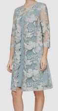 Alex Evenings Womens Green Embroidered Jacket Overlay Scoop Neck Dress Size: 18