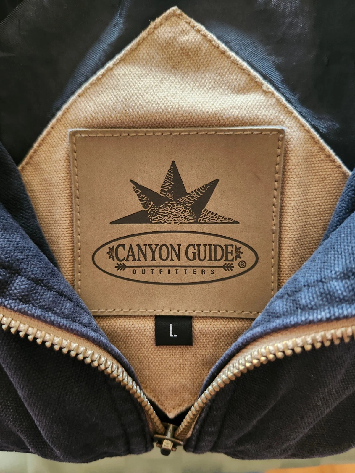 Vtg 90s Canyon Guide Outfitters Canvas Aztec Bomber Jkt L Tan & Blue - product detail image 12