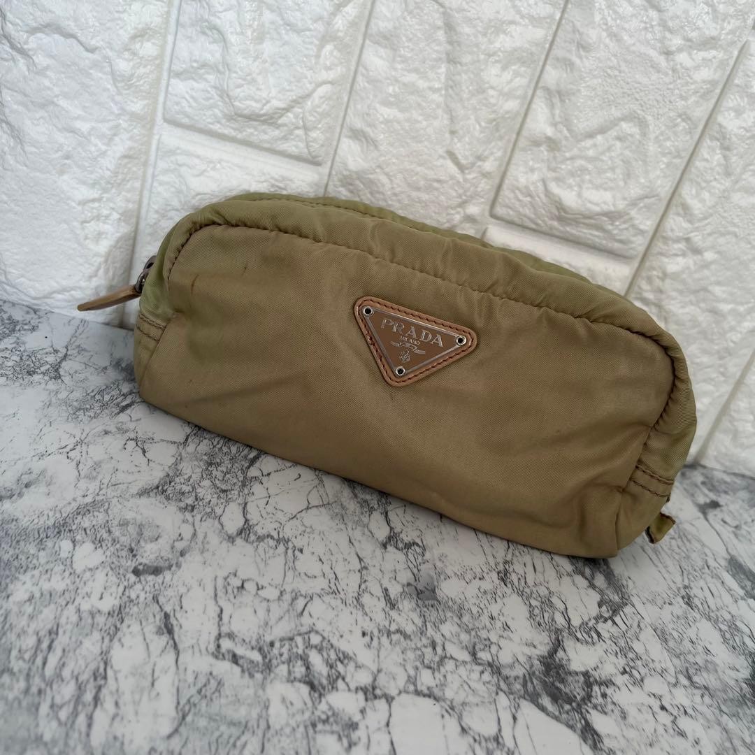 PRADA Triangular Nylon Makeup Pouch 20cm Used Aut… - image 1