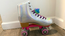 Cosmic Skates IRIDE Iridescent Silver Holographic Quad Roller Skates Size 9