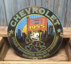 Vintage Chevrolet Sales & Service Felix The Cat Porcelain Metal 1955 Chevy Sign