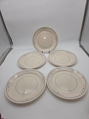 lot 5 Corning Corelle NEEDLEPOINT 10.25'' Dinner Plates Sandstone Red Blue Floral