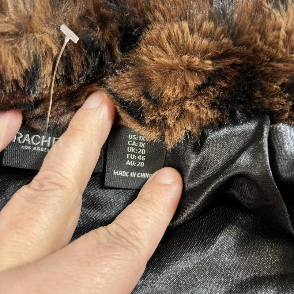 Chaleco Rachel Zoe Mujer 1X Marrón Leopardo Imitación Piel Sin Mangas Forrado Gancho Ojo Y2K Foto 4 de 4