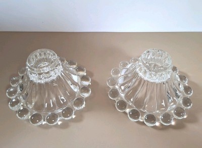 Anchor Hocking Boopie Clear Glass Bubble Candlestick Candle Holders Set Of 2