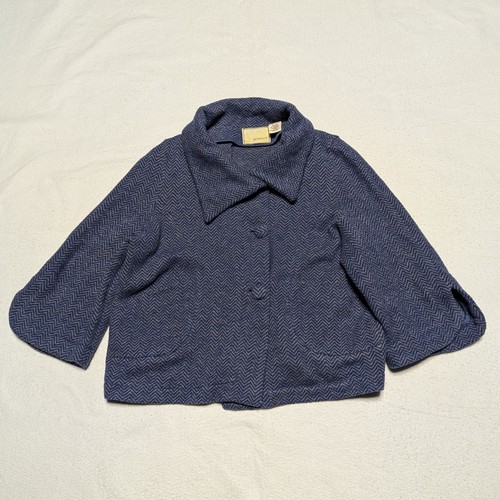 Anthropologie Guinevere Lambswool Coat Chevron Print Size M Medium Blue Cropped - Picture 1 of 17