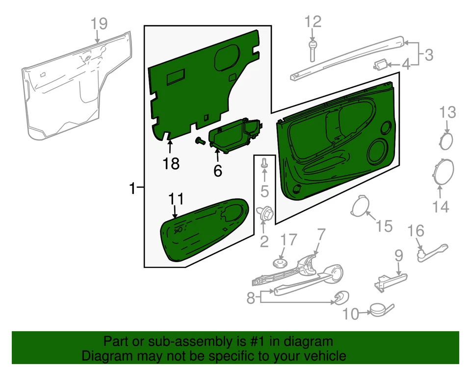 Painel de acabamento de porta lateral dianteiro genuíno GM ÉBANO 15230629 - Imagem 2 de 2