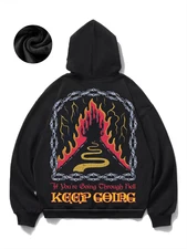 Fiery path through dark chains Printed hoodie, casual pocket long-sleeve drawstr