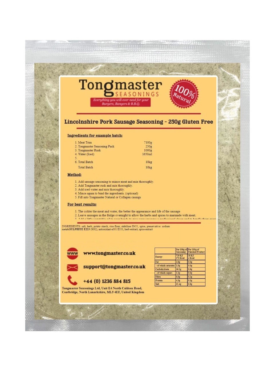 Lincolnshire Pork (Gluten Free) Sausage Seasoning - 250g (10kg Batch)