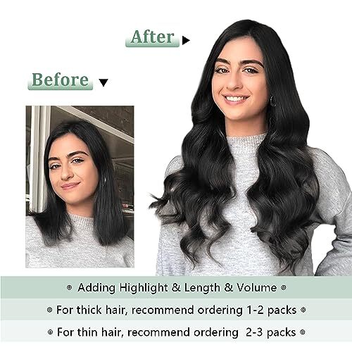 MIFIL Hair Extensions Real Human Hair 16 inch 120g Jet Black Hair