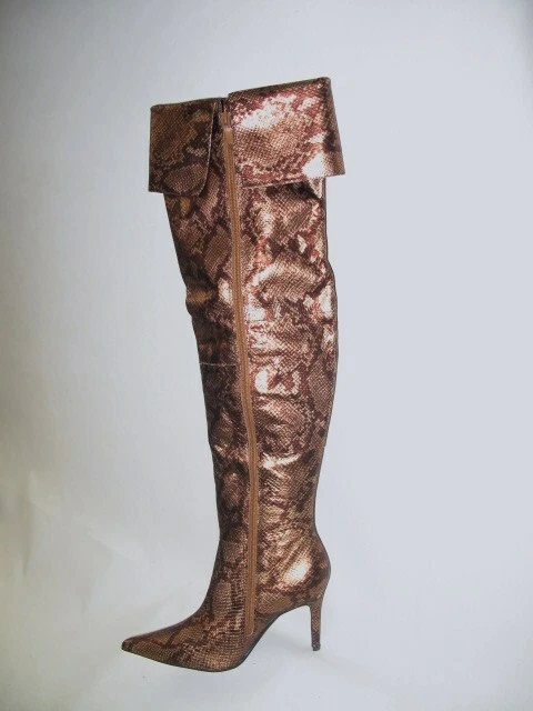 COLIN STUART GOLDEN BROWN SNAKE SKIN FAUX LEATHER THIGH HIGH BOOTS *NIB* US 8 - Image 3 of 4
