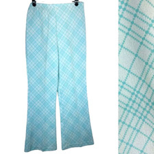 Vintage 70s Disco Blue Plaid Flare Leg Elastic Waist Pull On Pant Womens 12