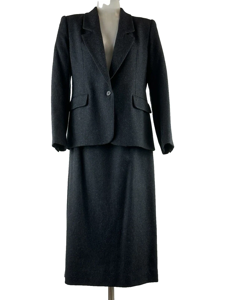 Traje John Meyer Vintage Para Mujer 6 Noche Chaqueta Falda Conjunto 100% Lana Negro EE. UU. Foto 2 de 4