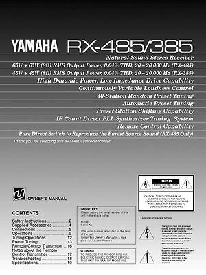 Yamaha RX-385 Receiver Owners Manual | eBay