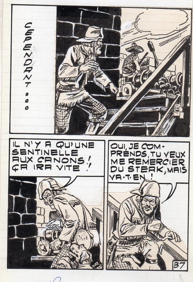 MIKI LE RANGER LES PIRATES PLANCHE  MONTAGE NEVADA LUG 1961 PIECE UNIQUE PAGE 37 - Photo 1/1