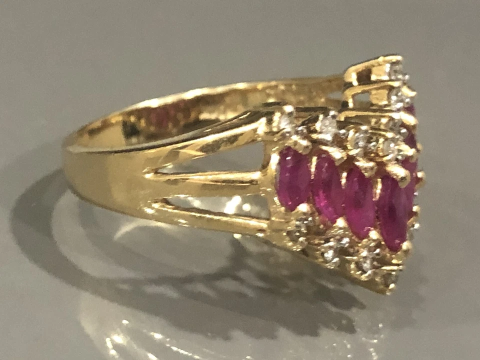 14K Yellow GOLD RING DIAMONDS RUBIES SIZE 6 4.1 Grams - Image 3 of 4
