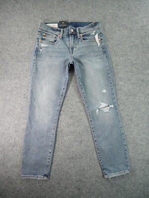 Gap Jeans Womens 26/2p Blue Distressed True Skinny Mid Rise Denim