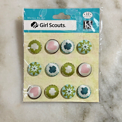 K & Company Girl Scouts Fabric Stitched Metal Brads Crafting Scrapbooking 12 pcs