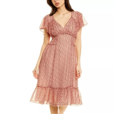 max studio tiered midi dress Max Studio Yarn Dye V-Neck Tiered Midi Dress