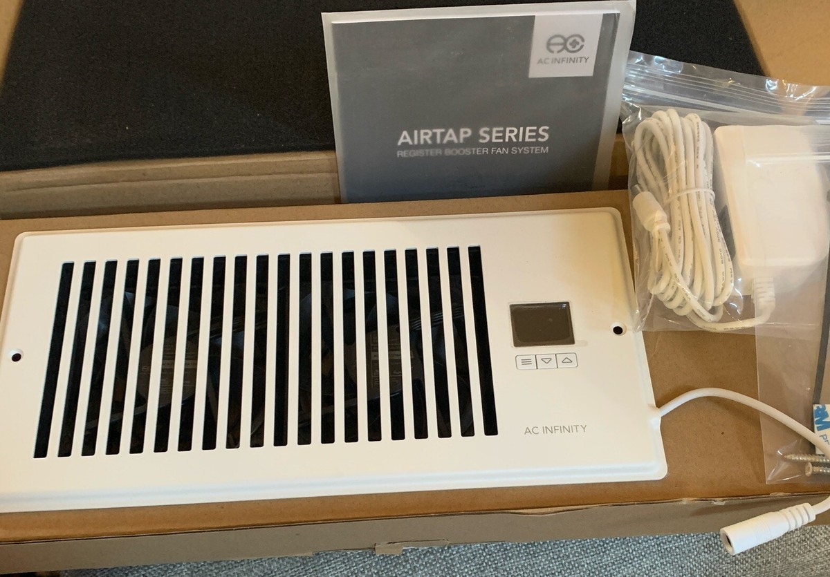 AC Infinity AC-RBF4-W Airtap T4 Quiet Register Booster Fan System - White  4"x10"