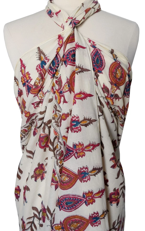 Sarong estampado a mano - Layla - 100 % algodón Foto 2 de 4