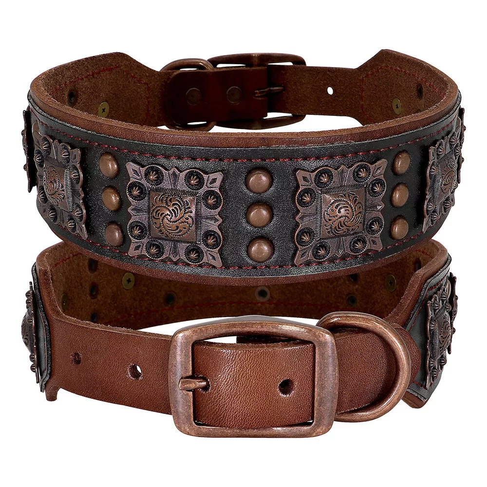 Luxury Brown Leather Dog Collar Designer Dog Collar With Gem 